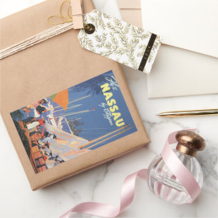 Adesivo Retangular Arte de viagem das Bahamas vintage, voe para Nassa