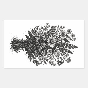 Adesivo Retangular Arte floral botânica linocut de flores silvestres