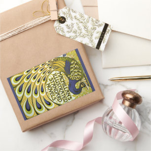 Adesivo Retangular Arte Novo Antiga, Pena de Pavão da Macmillan