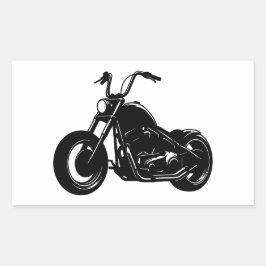Adesivo Retangular Arte Vetorial de Moto Clássica Cruiser Preto e Bra