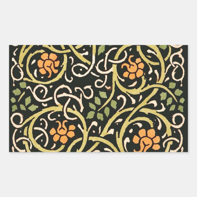 Adesivo Retangular Artes e Ofícios Vintage Padrão Floral Roycroft (Frente)