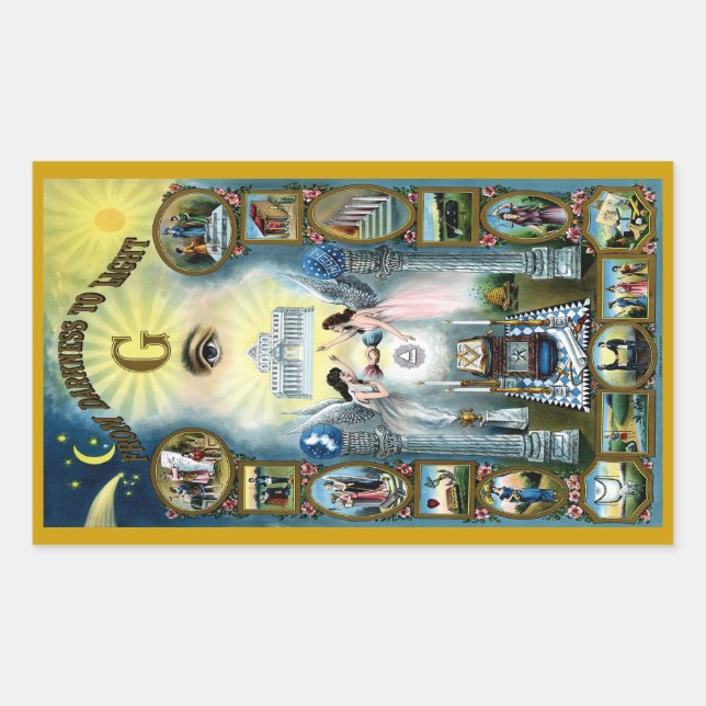 Adesivo Retangular Artesanato antigo Freemasonry Masonic Hazen (Frente)