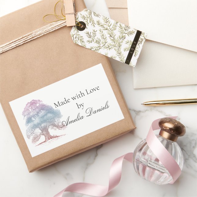 Adesivo Retangular Árvore de Carvalho Feita com Amor (Presentear)