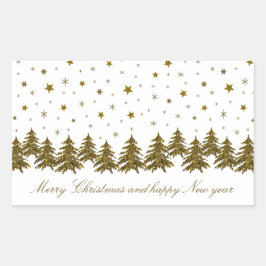 Adesivo Retangular Árvore de Natal de ouro faísca, lua, estrelas