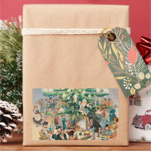 Adesivo Retangular Árvore de Natal de Vintage Illustration Puck, 1902