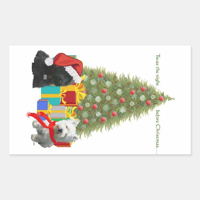 Adesivo Retangular Árvore de Natal Scottie e Westie (Frente)