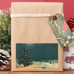 Adesivo Retangular Árvore do natal vintage na noite com luzes
