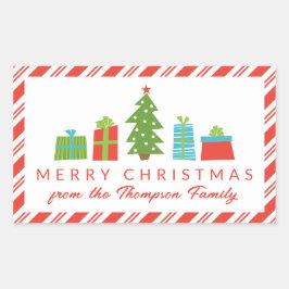 Adesivo Retangular Árvore Whimsical e presentes Feliz Natal De