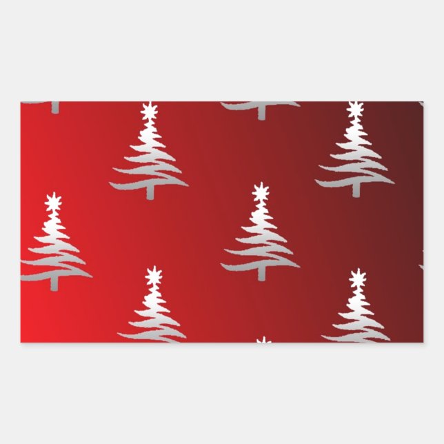 Adesivo Retangular Árvores de Natal Prata no Vermelho (Frente)