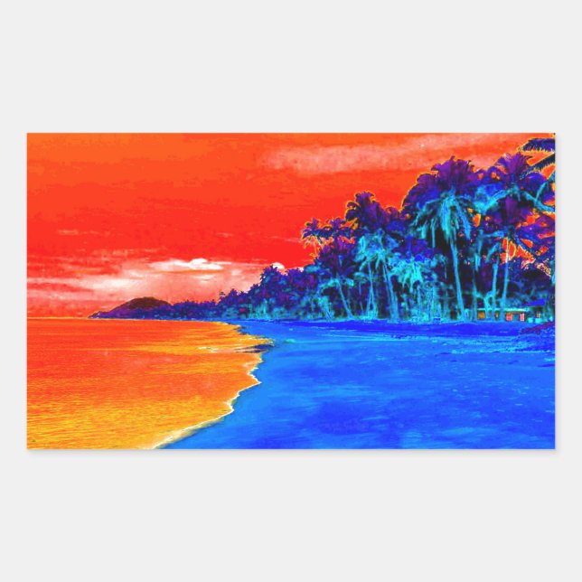 Adesivo Retangular Árvores de Palma Exóticas de Praia pop Art (Frente)