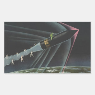 Adesivo Retangular Astronauta de Ficção Científica Vintage montando u