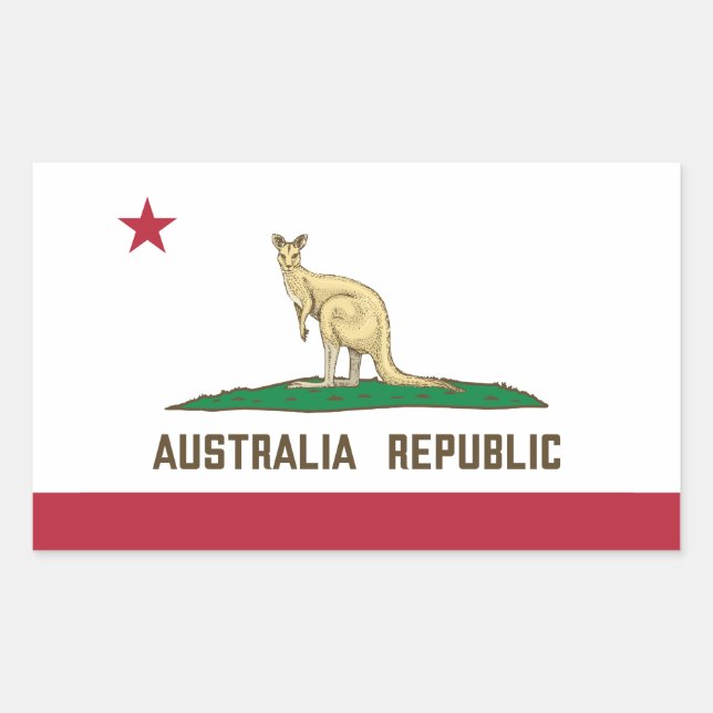Adesivo Retangular Austrália República da Califórnia Flag Kangaroo (Frente)