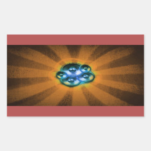 Adesivo Retangular Auto-falantes musicais e rajadas de sol laranja