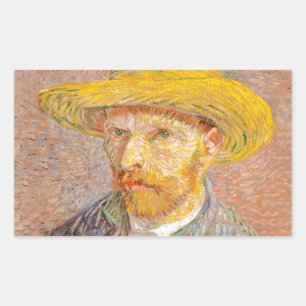 Adesivo Retangular Autorretrato de Vincent Van Gogh com Chapéu de Pal