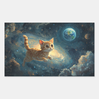 Adesivo Retangular Aventura do Gato Cósmico – Pintura Encantadora do