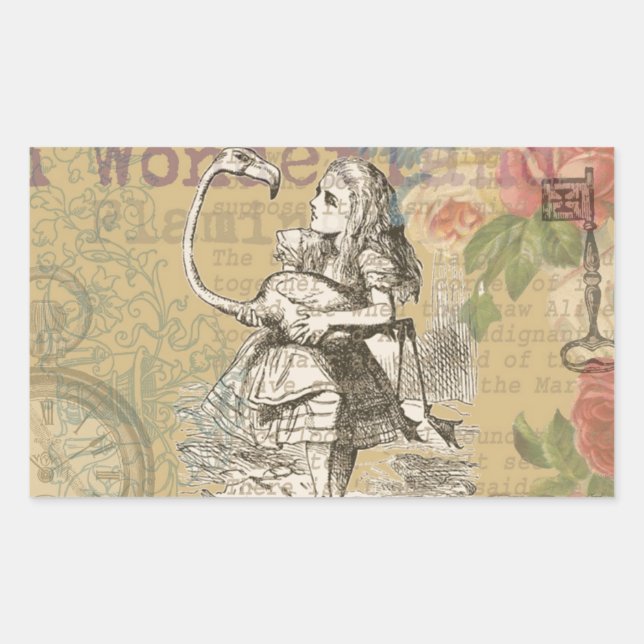 Adesivo Retangular Aventuras de Alice no País das Maravilhas Flamingo (Frente)