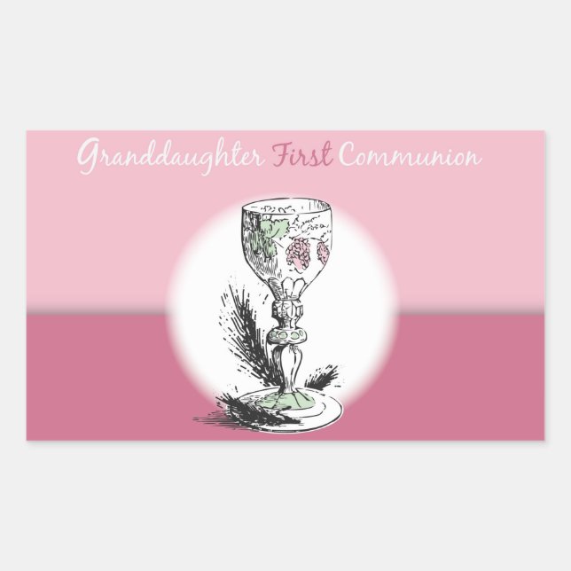 Adesivo Retangular Avô, 1ª Comunhão, Rosa, Chalice (Frente)