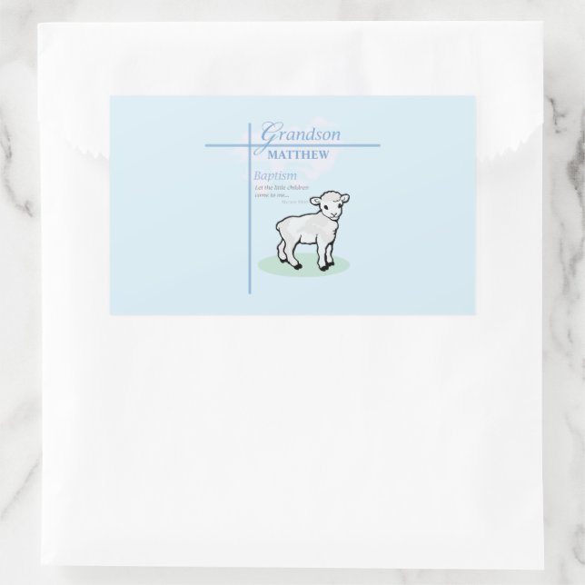 Adesivo Retangular Avô Baptism Blue Boy Lamb Personalizado (Bolsa)