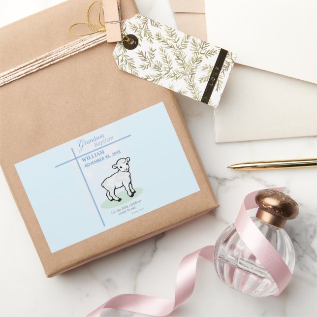 Adesivo Retangular Avô Baptism Blue Lamb Personalizado (Presentear)