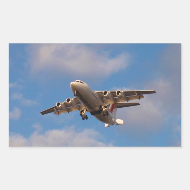 Adesivo Retangular Avro RJ85 Jet pousando (Frente)