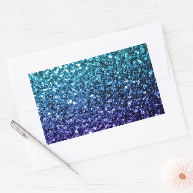 Adesivo Retangular Azul aqua Ombre brilho falso faísca (Envelope)