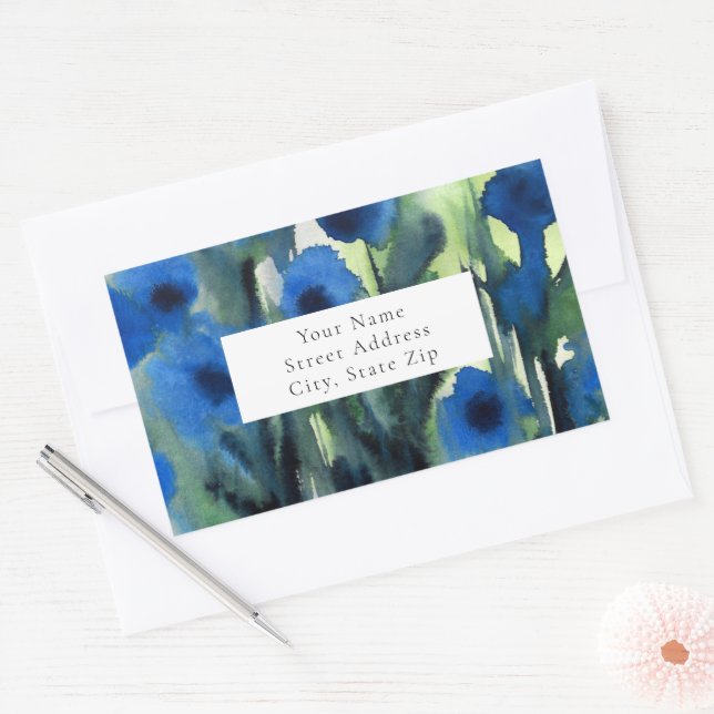 Adesivo Retangular Azul Campo de Flores Rótulos (Envelope)