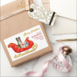Adesivo Retangular Azul Merle australiano Shepherd Christmas Sleigh<br><div class="desc">Nestes adesivos decorativos de Férias, um Cachorro Australiano de Pastor azul, fica sentado num bonito trenó decorativo vermelho e dourado. Ao lado do cão, os pacotes de presentes são amarrados com arcos coloridos. O texto dourado à direita diz "MERRY CHRISTMAS" e o texto personalizado está vermelho. Perfeito para sua correspondência...</div>