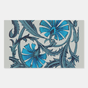 Adesivo Retangular Azulejo decorativo rústico de arte floral azul vin