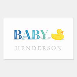 Adesivo Retangular Baby Boy Blue Teal Rubber Duck Favor do Chá de fra