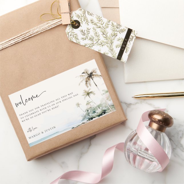 Adesivo Retangular Bag de Boas-vindas do Casamento de Praia da Ilha T (Presentear)