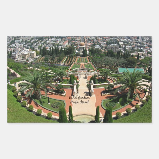 Adesivo Retangular Bahai Gardens em Haifa, Israel (Frente)