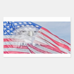 Adesivo Retangular Bald Eagle Head e American Flag