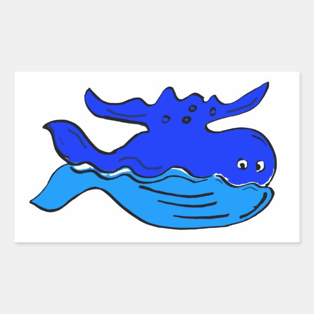 Adesivo Retangular Baleia Azul de Cartoon (Frente)