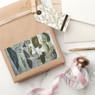 Adesivo Retangular Baleias-Vintage, focas e valsas, animais marinhos