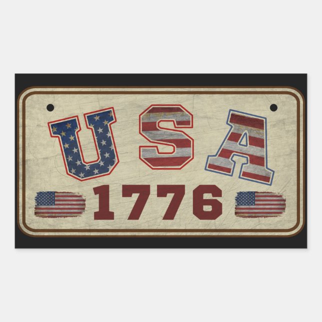 Adesivo Retangular Bandeira Americana Vintage EUA 1776 (Frente)