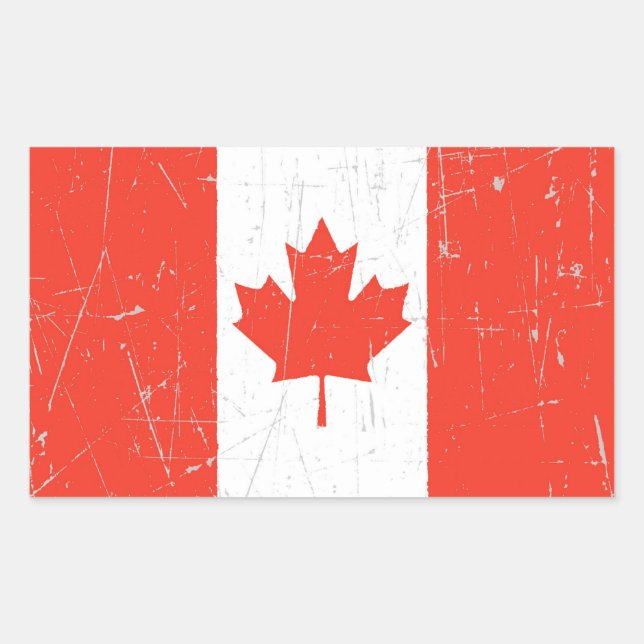 Adesivo Retangular Bandeira Canadiana Assaltada e Arranhada (Frente)