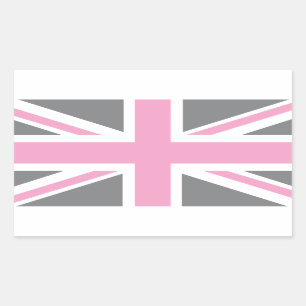Adesivo Retangular Bandeira cinzenta cor-de-rosa de Union Jack