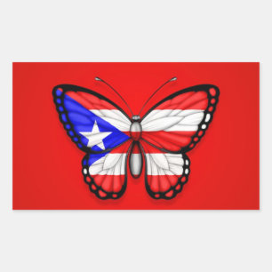 Adesivo Retangular Bandeira da borboleta de Puerto Rico no vermelho