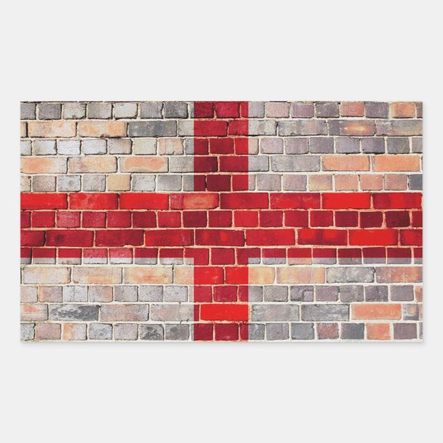 Adesivo Retangular Bandeira da Inglaterra num muro de tijolos (Frente)