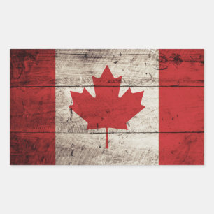 Adesivo Retangular Bandeira de Canadá na grão de madeira velha