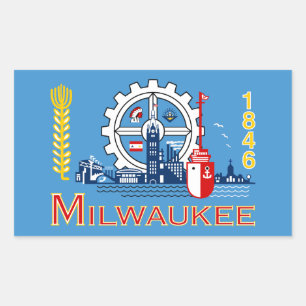 Adesivo Retangular Bandeira de Milwaukee, Sticker Retangular de Wisco