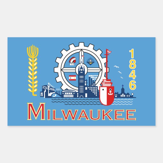 Adesivo Retangular Bandeira de Milwaukee, Sticker Retangular de Wisco (Frente)