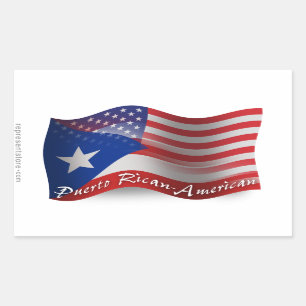Adesivo Retangular Bandeira de ondulação Rican-Americana de Puerto