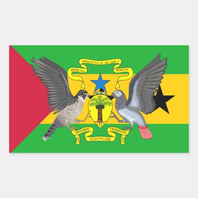 Adesivo Retangular Bandeira de São Toméan e Casaco de Armas (Frente)