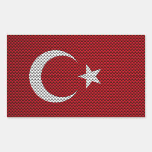 Adesivo Retangular Bandeira de Turquia com efeito da fibra do carbono