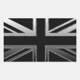 Adesivo Retangular Bandeira de Union Jack do cinza preto e de prata