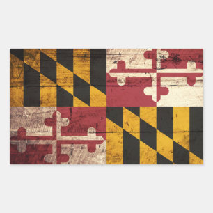 Adesivo Retangular Bandeira do estado de Maryland na grão de madeira
