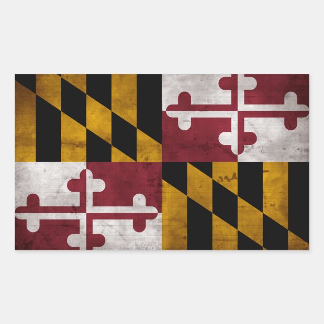 Adesivo Retangular Bandeira do Estado de Maryland, na Vintage Weather (Frente)