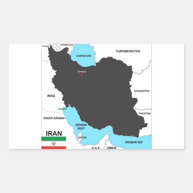 Adesivo Retangular bandeira do mapa do país irã (Frente)