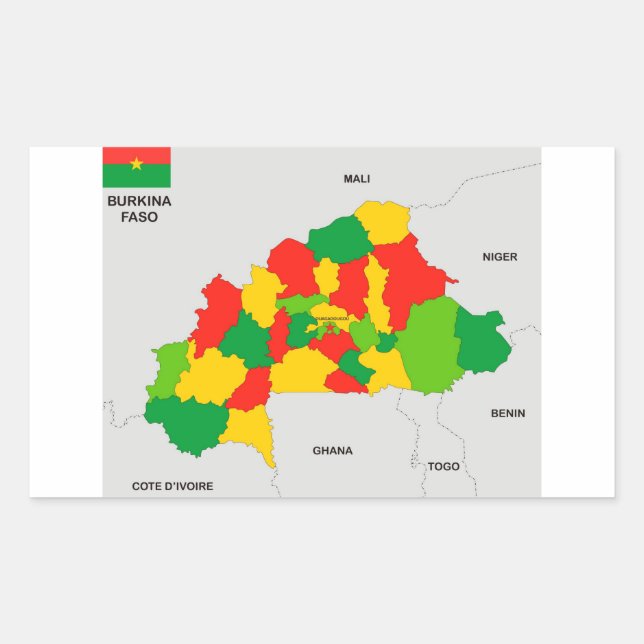 Adesivo Retangular bandeira do mapa político do país burkina faso (Frente)